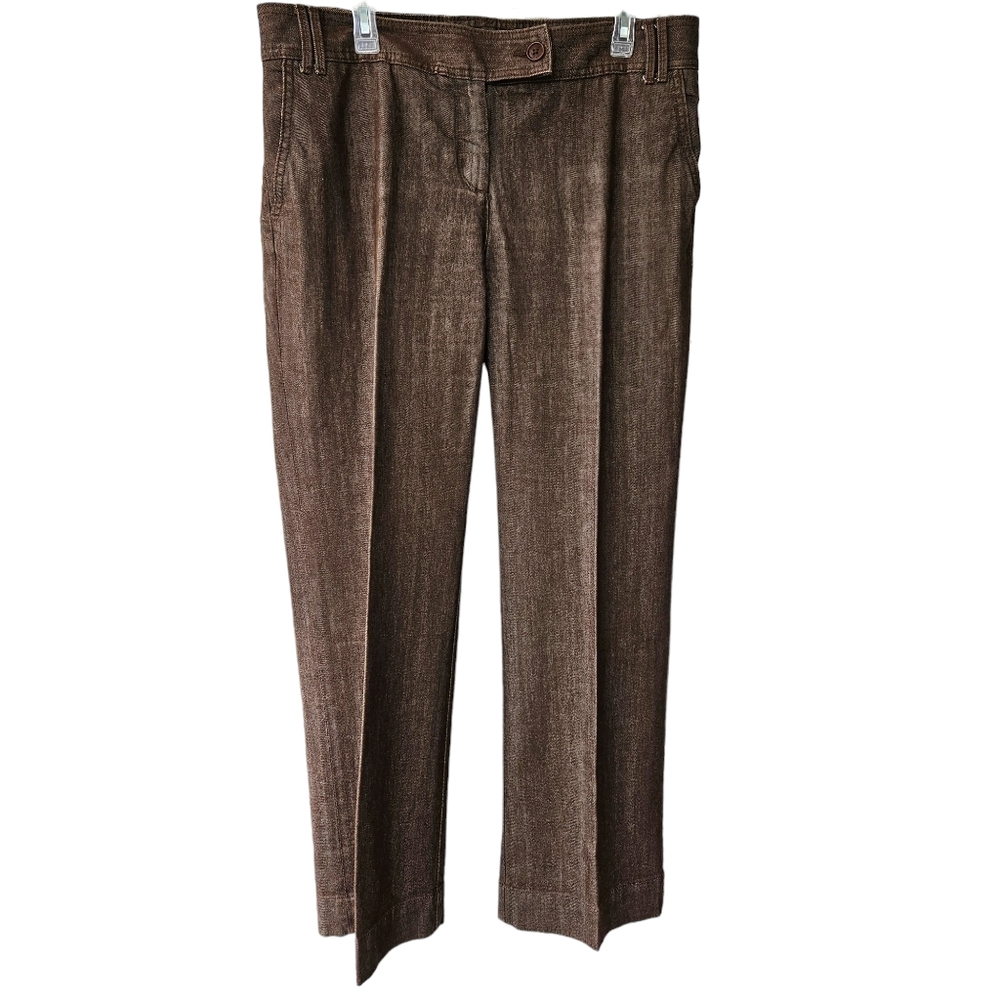 Talbots brown dress denim pants mid rise straight-line wide leg size 16